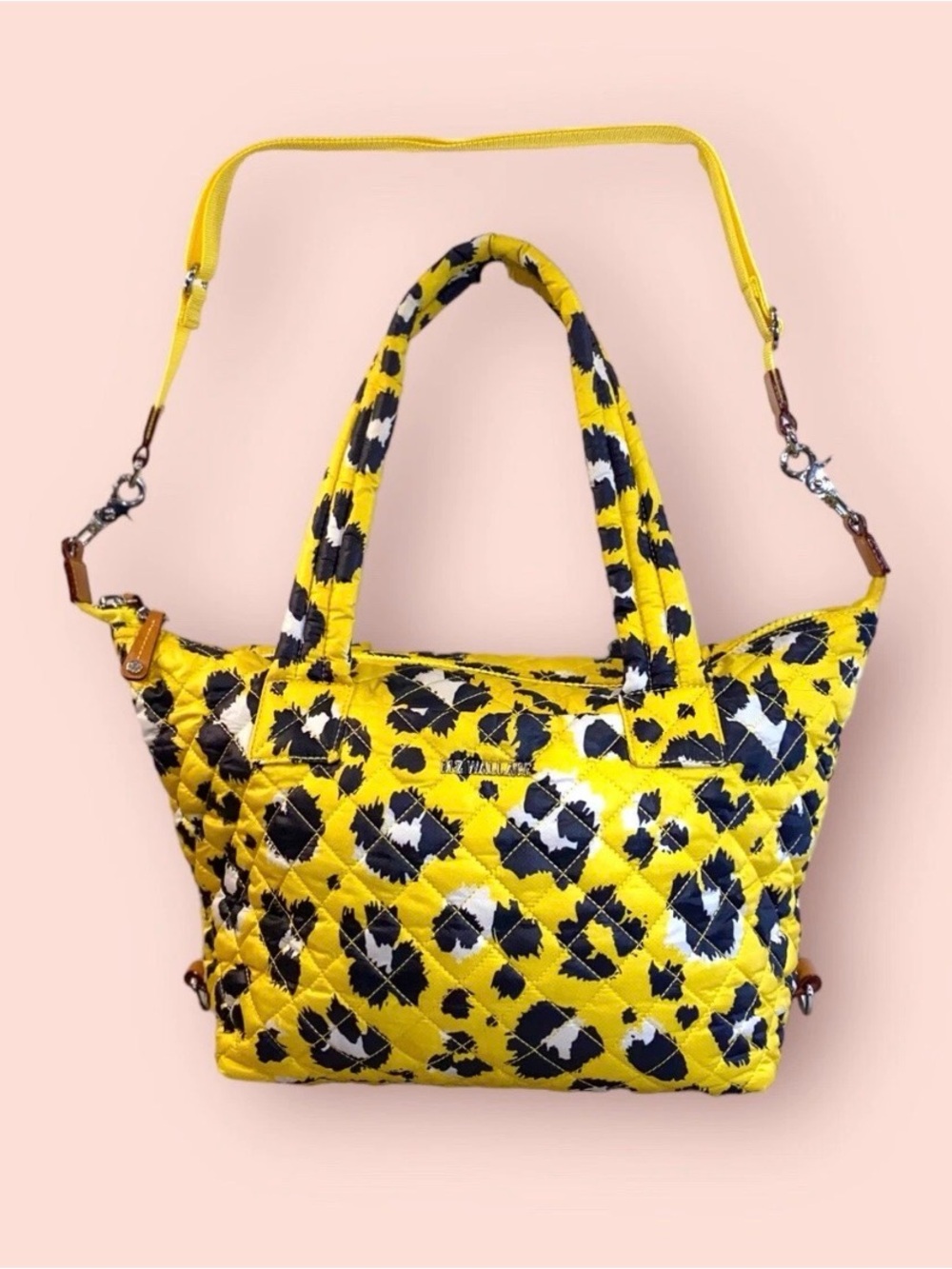 NWOT MZ Wallace Yellow Leopard Quilted Medium Sutton Bag with Detachable Strap